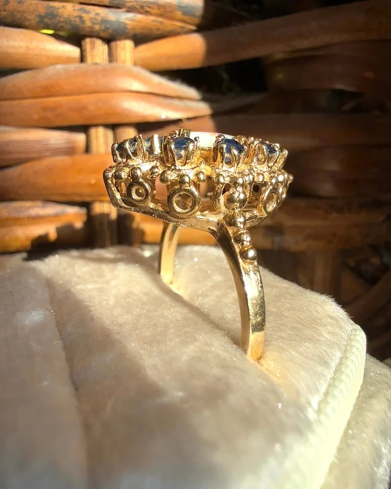 Vintage Opal Sapphire Halo Ring | 10K Gold - 10K Gold - Free shipping - 5