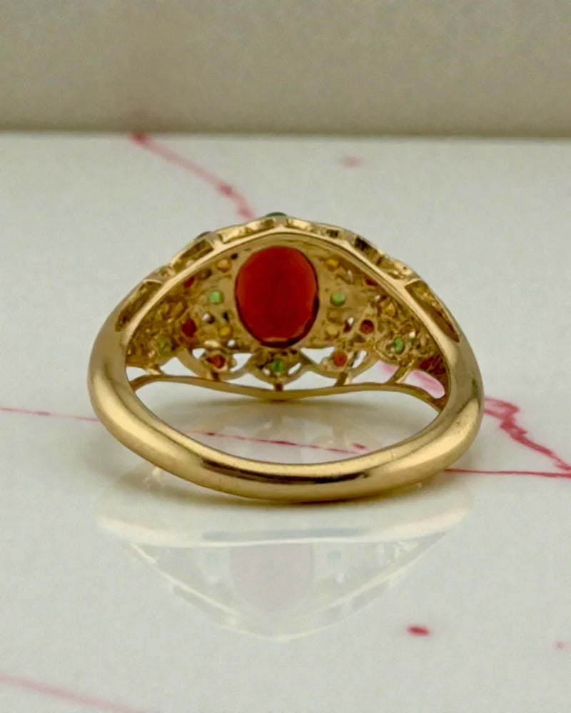 Vintage Pyrope Garnet Cluster Ring - 10K Gold with Hessonite + Tsavorite Accents - 10K Gold - Free shipping - 6