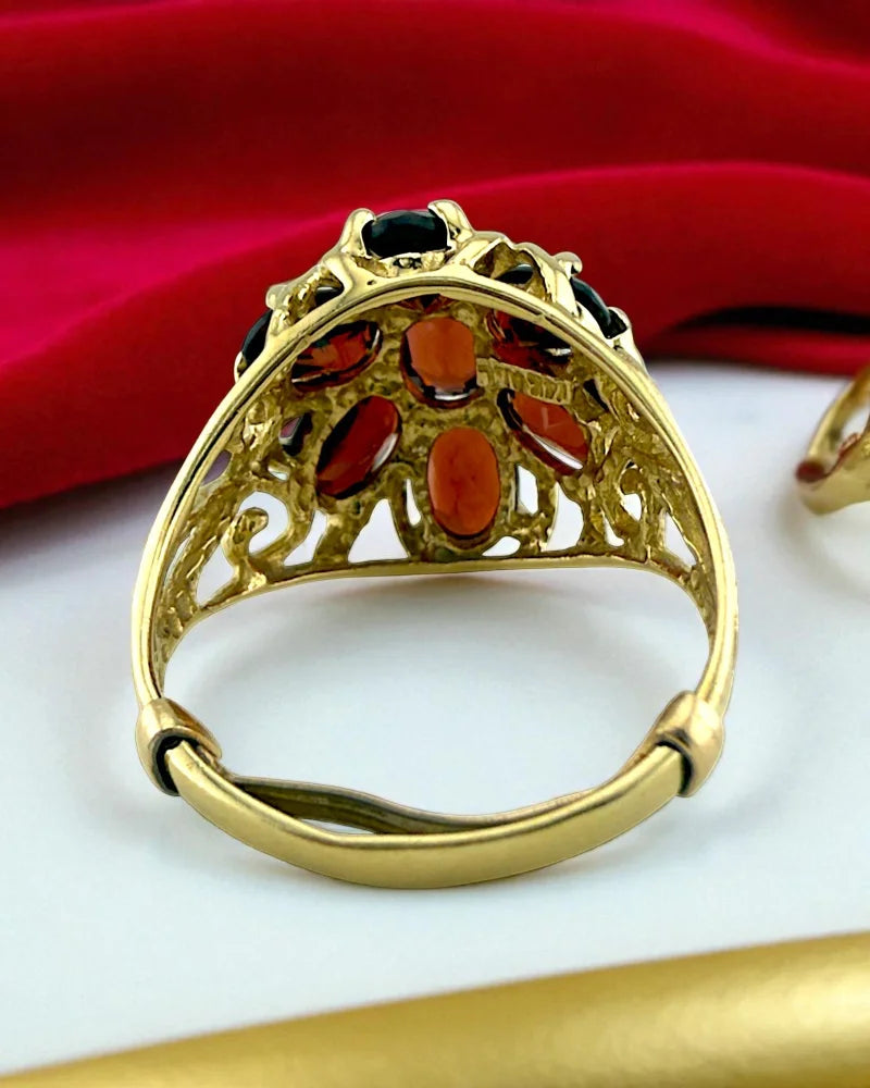 Vintage Red Garnet Filigree Gold Ring - 14K Solid Gold - Free shipping - 4