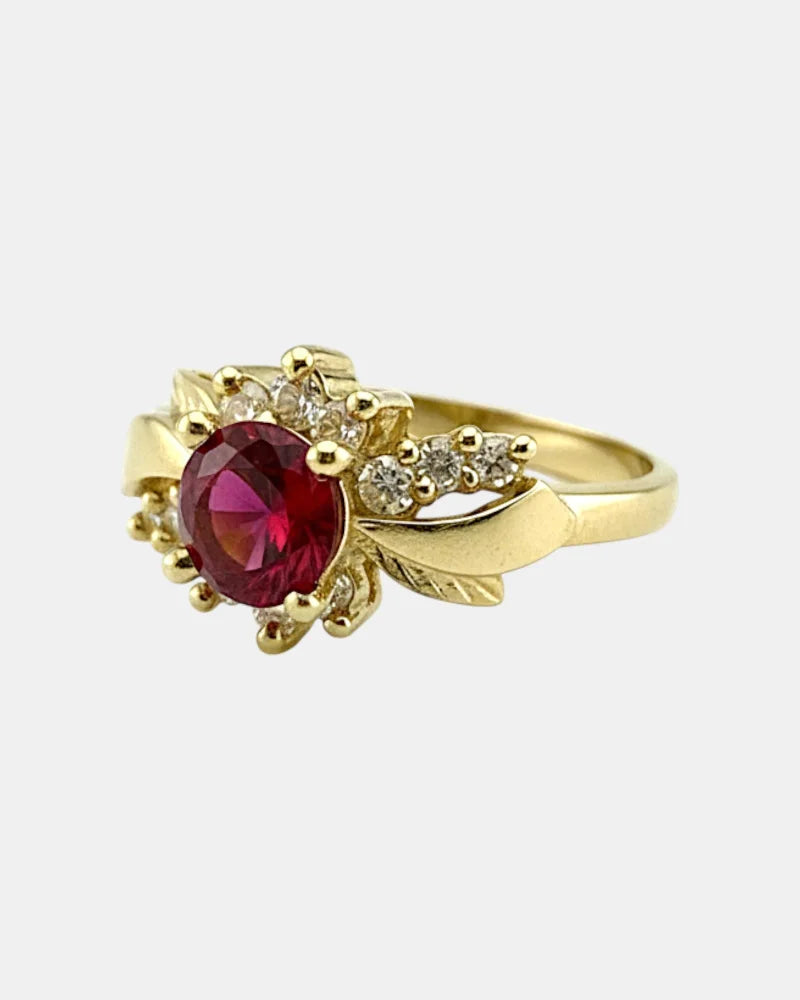 Vintage Red Sapphire and Diamond Ring in 10K Gold - 10K Gold - Free shipping - 2