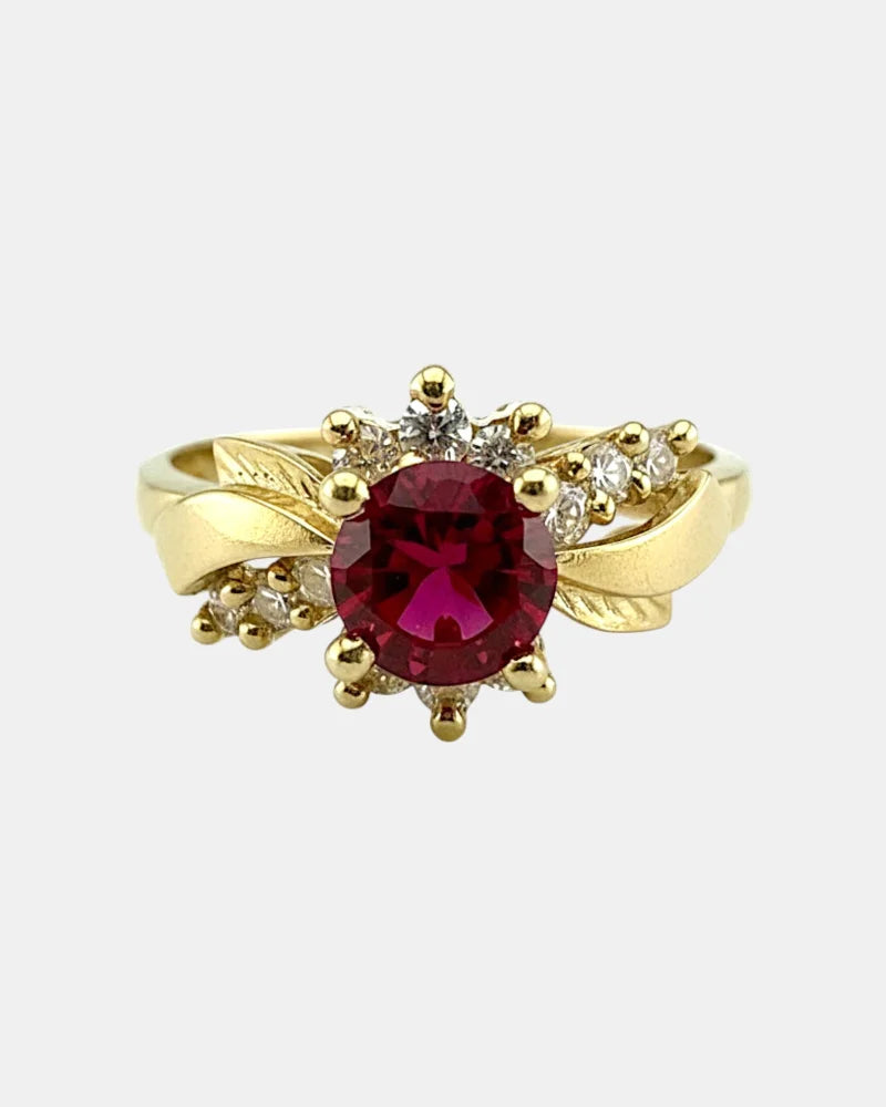 Vintage Red Sapphire and Diamond Ring in 10K Gold - 10K Gold - Free shipping - 4