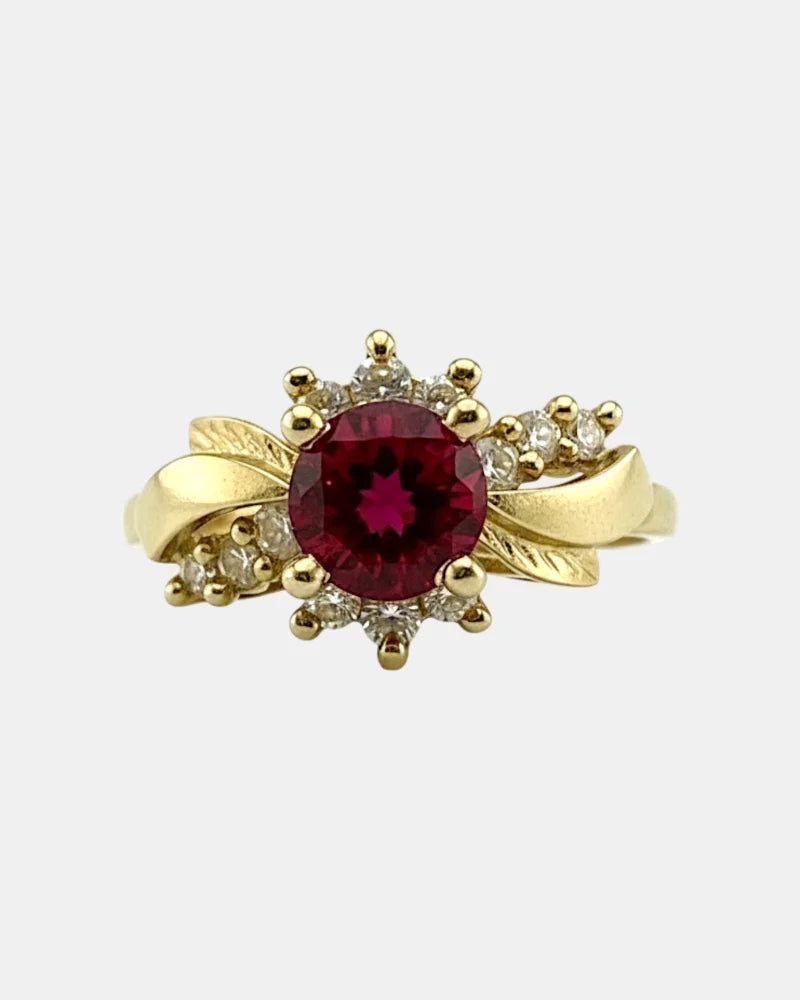 Vintage Red Sapphire and Diamond Ring in 10K Gold - 10K Gold - Free shipping - 1
