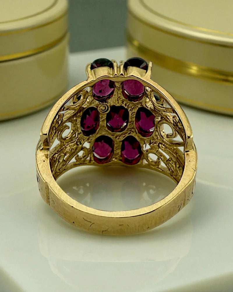 Vintage Rhodolite Garnet Cluster Ring in 10K Gold - 10K Gold - Free shipping - 8