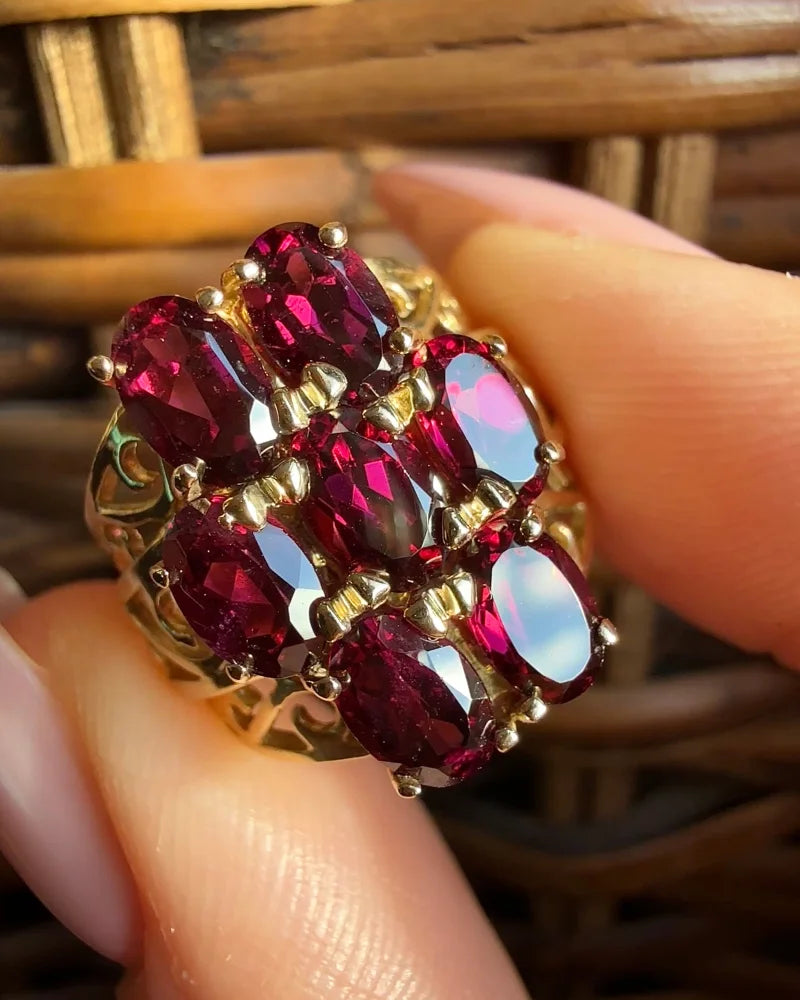 Vintage Rhodolite Garnet Cluster Ring in 10K Gold - 10K Gold - Free shipping - 2