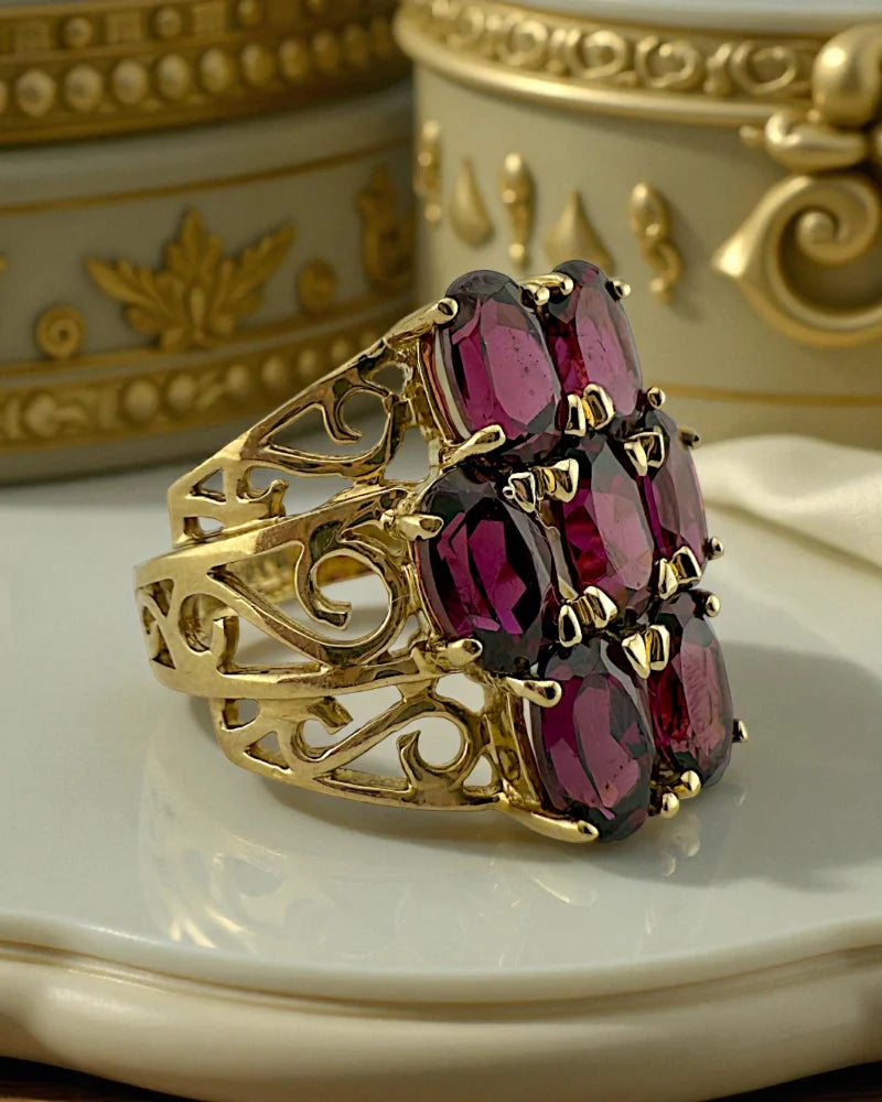 Vintage Rhodolite Garnet Cluster Ring in 10K Gold - 10K Gold - Free shipping - 7