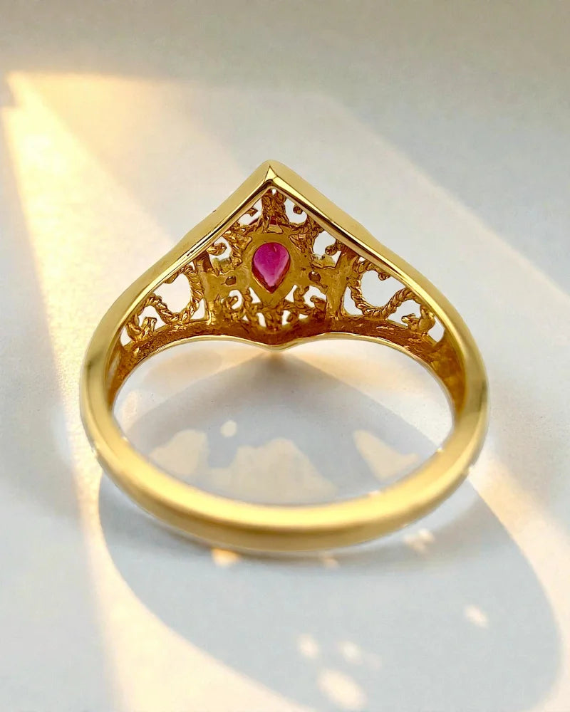 Vintage Ruby Diamond Ring in 14K Gold Filigree Ring - 14K Solid Gold - Free shipping - 7
