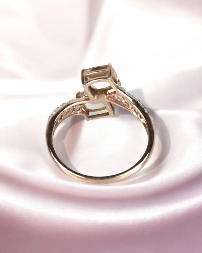 Vintage Style Double Morganite Rose Gold Bypass Ring - 10K Rose Gold - Free shipping - 6