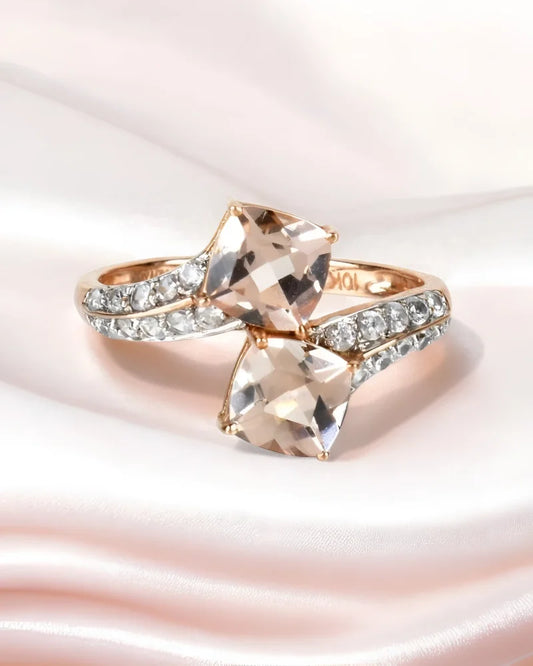 Double Morganite in 10K Rose Gold Bypass Ring - 10K Rose Gold - Free shipping - 1
