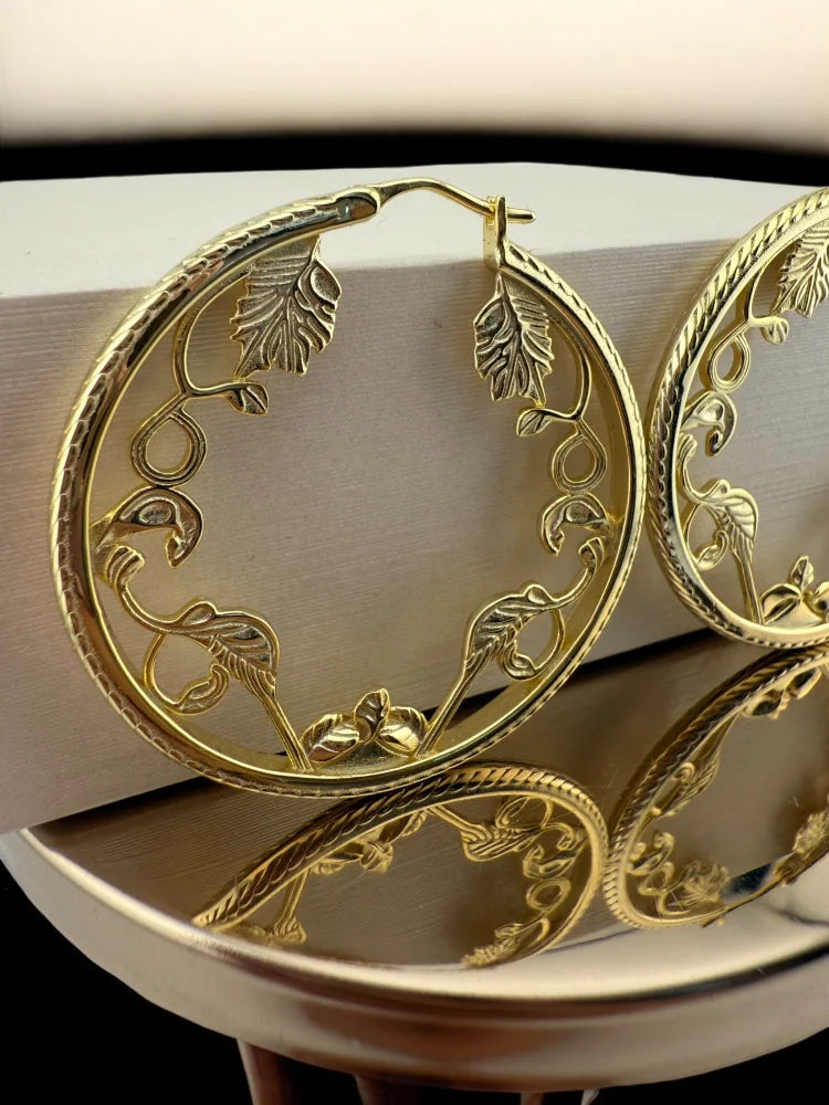 Vintage-Style Filigree Vine Hoop Earrings - SS925 14K Gold Vermeil - Free shipping - 5