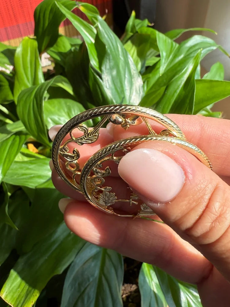 Vintage-Style Filigree Vine Hoop Earrings - SS925 14K Gold Vermeil - Free shipping - 3