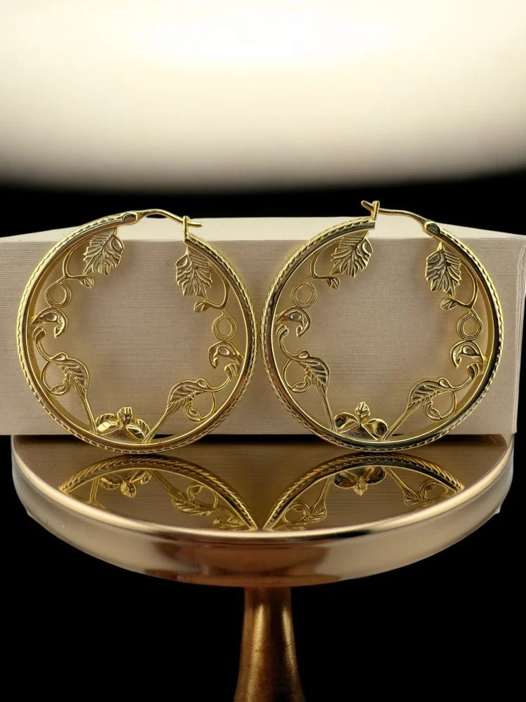 Vintage-Style Filigree Vine Hoop Earrings - SS925 14K Gold Vermeil - Free shipping - 4