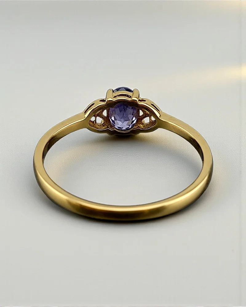Vintage Tanzanite & Diamond Ring with Heart Gallery - 10K Gold - Free shipping - 5